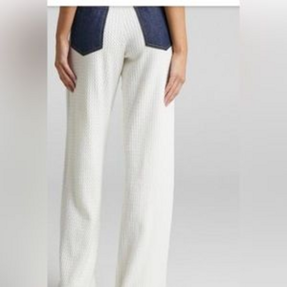 WeWoreWhat High Rise Denim Cable Knit Wide Leg Jean in Cream - Picture 4 of 4